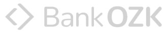 Gray Bank OZK text with a geometric logo to the left, featuring two angled lines forming an abstract diamond shape. White background.